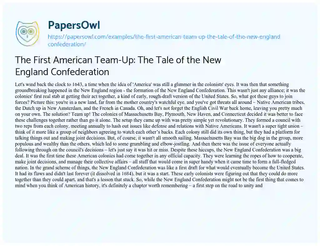 Essay on The First American Team-Up: the Tale of the New England Confederation