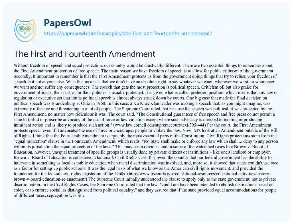 The First and Fourteenth Amendment essay
