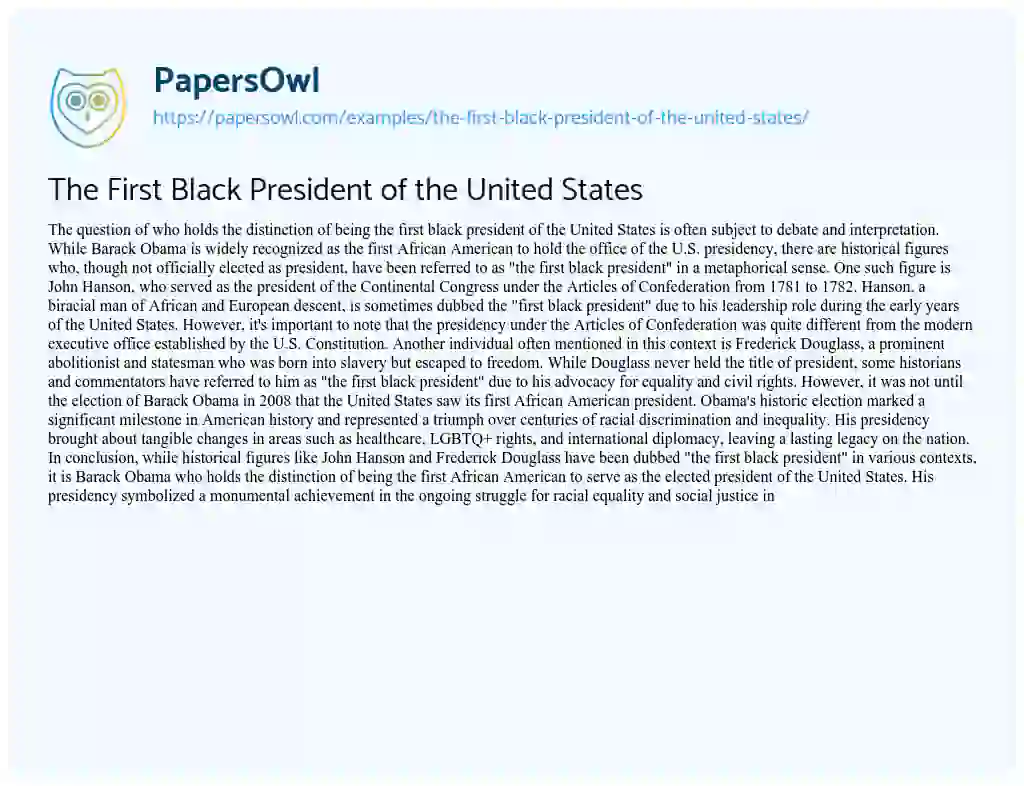 Essay on The First Black President of the United States