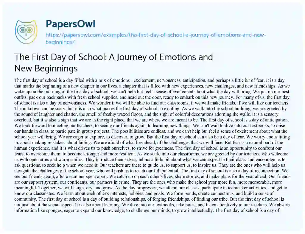 Essay on The First Day of School: A Journey of Emotions and New Beginnings