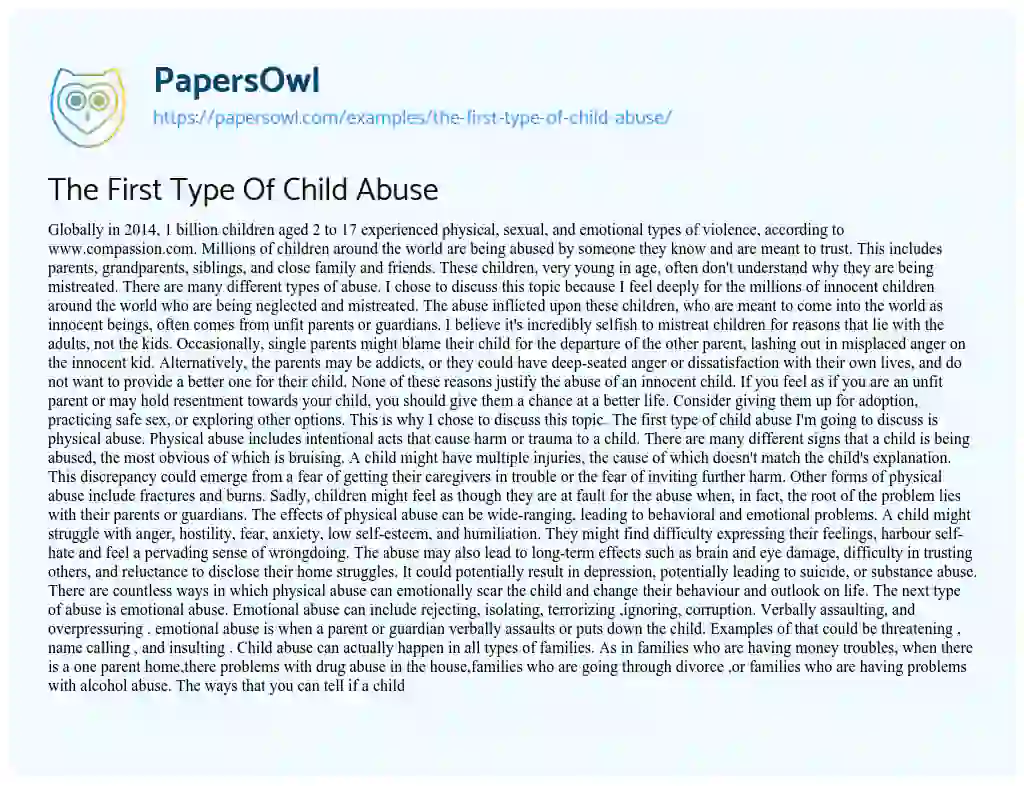 Essay on The First Type of Child Abuse