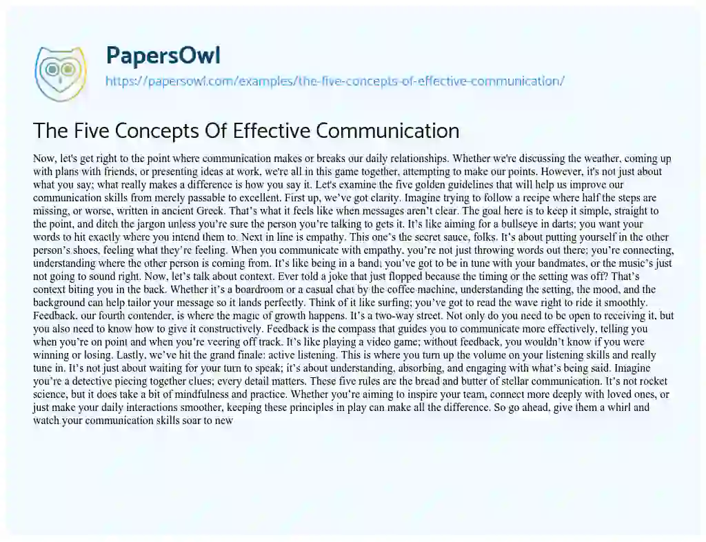 Essay on The Five Concepts of Effective Communication