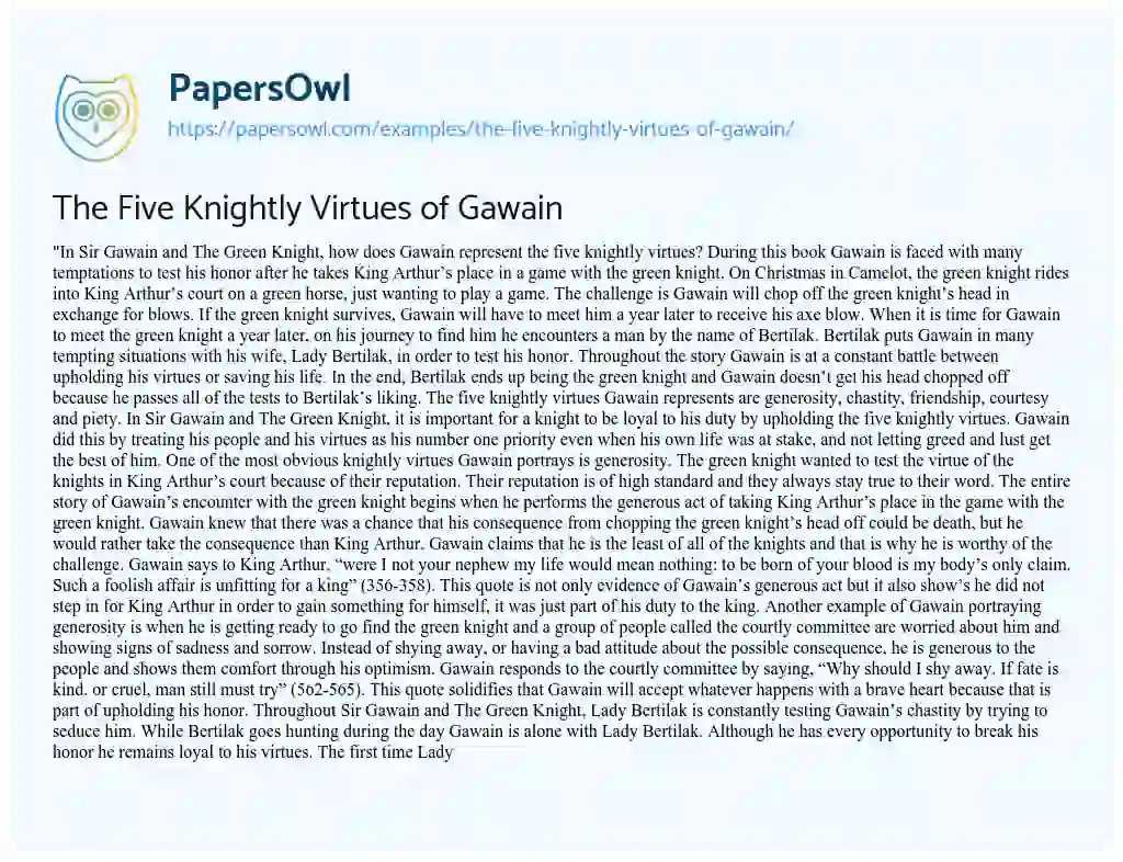 Essay on The Five Knightly Virtues of Gawain