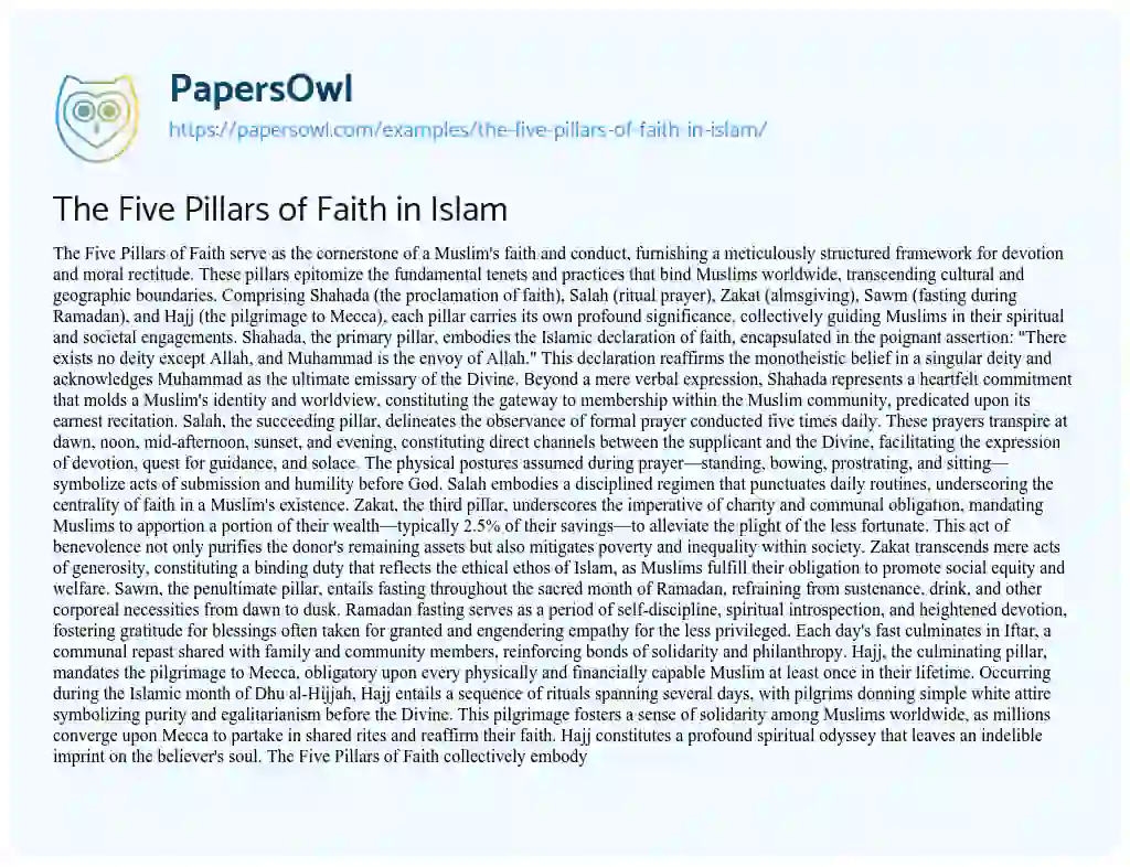Essay on The Five Pillars of Faith in Islam