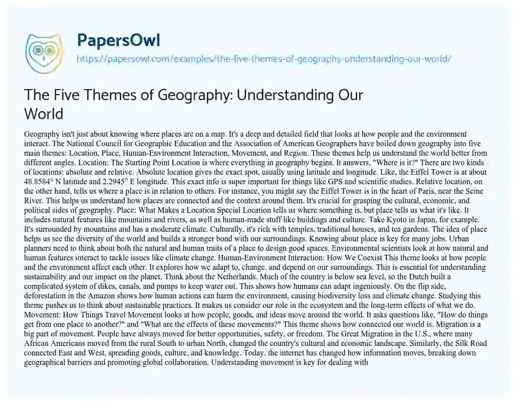 Essay on The Five Themes of Geography: Understanding our World