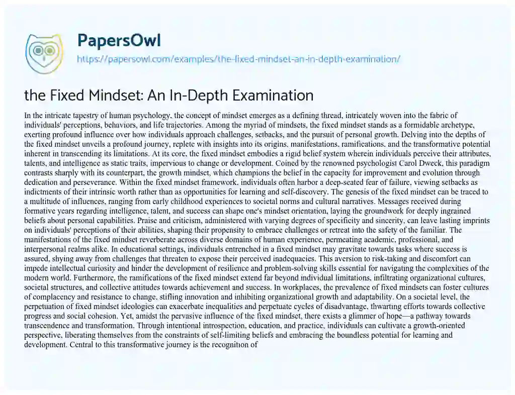 Essay on the Fixed Mindset: an In-Depth Examination