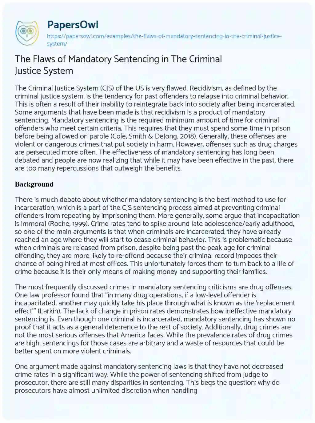 Essay on The Flaws of Mandatory Sentencing in the Criminal Justice System