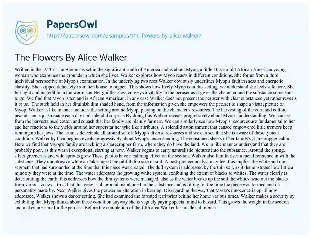 Essay on The Flowers by Alice Walker