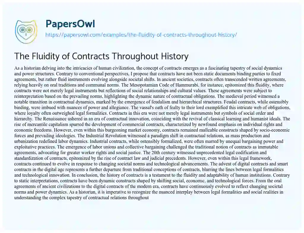 Essay on The Fluidity of Contracts Throughout History