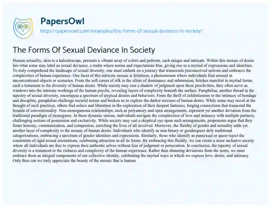 Essay on The Forms of Sexual Deviance in Society