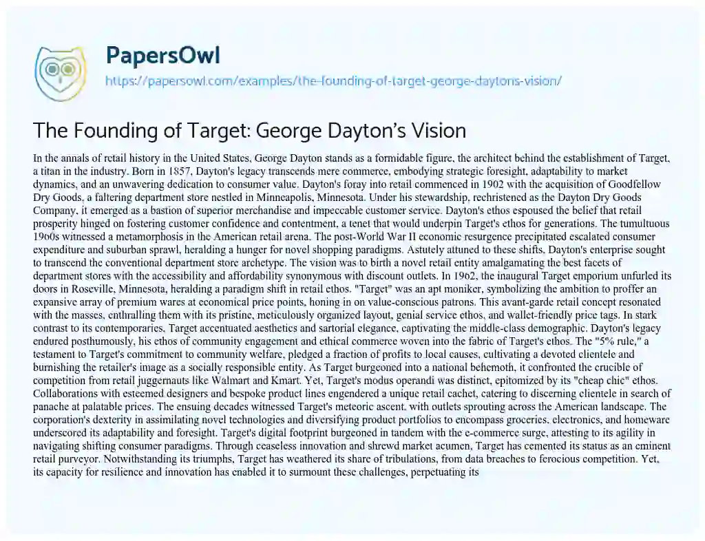 Essay on The Founding of Target: George Dayton’s Vision