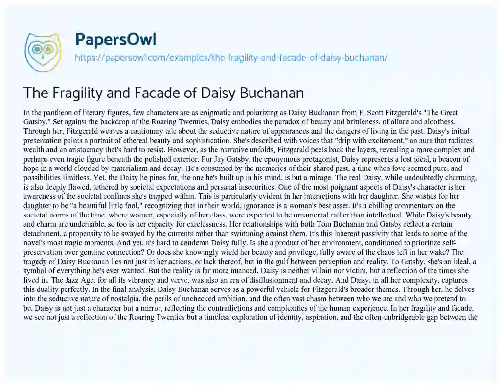 Essay on The Fragility and Facade of Daisy Buchanan