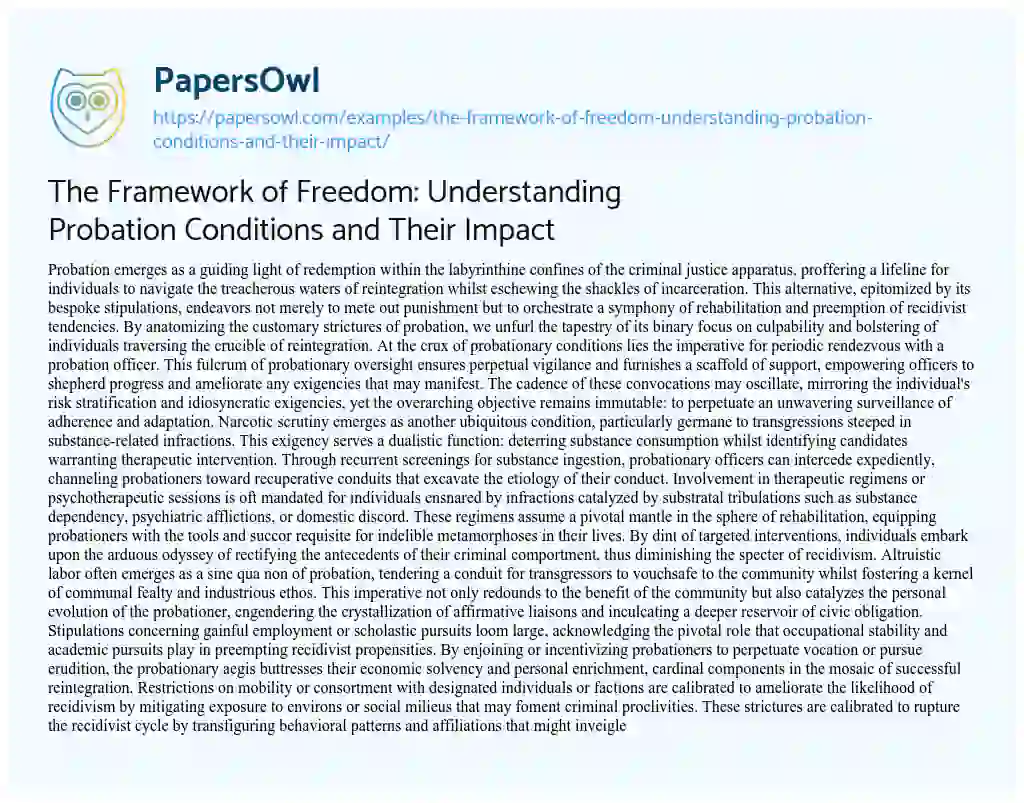 Essay on The Framework of Freedom: Understanding Probation Conditions and their Impact