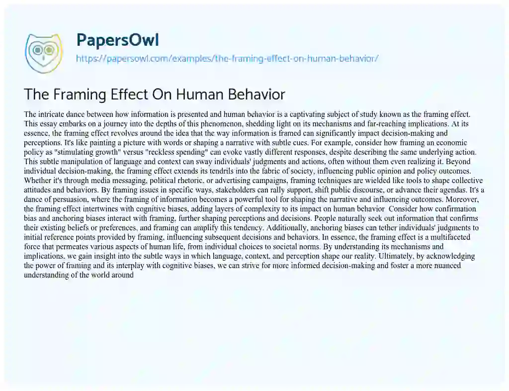 Essay on The Framing Effect on Human Behavior