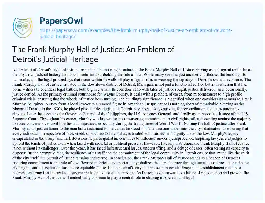 Essay on The Frank Murphy Hall of Justice: an Emblem of Detroit’s Judicial Heritage
