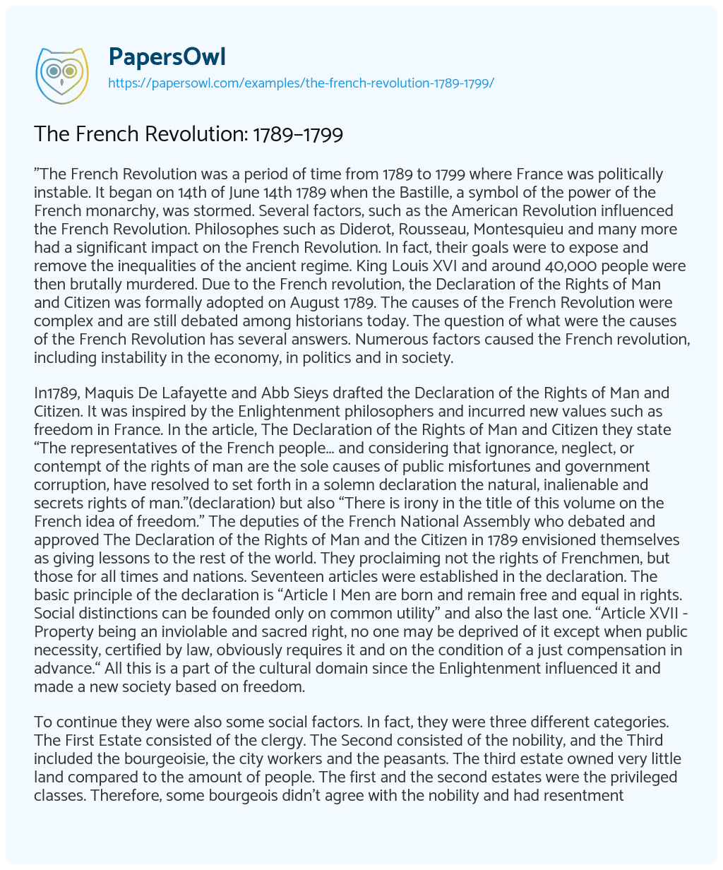 The French Revolution: 1789–1799 The French Revolution: 1789–1799 essay