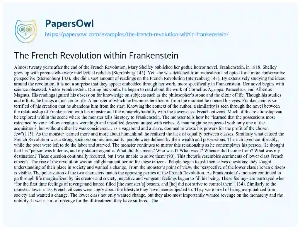 Essay on The French Revolution Within Frankenstein