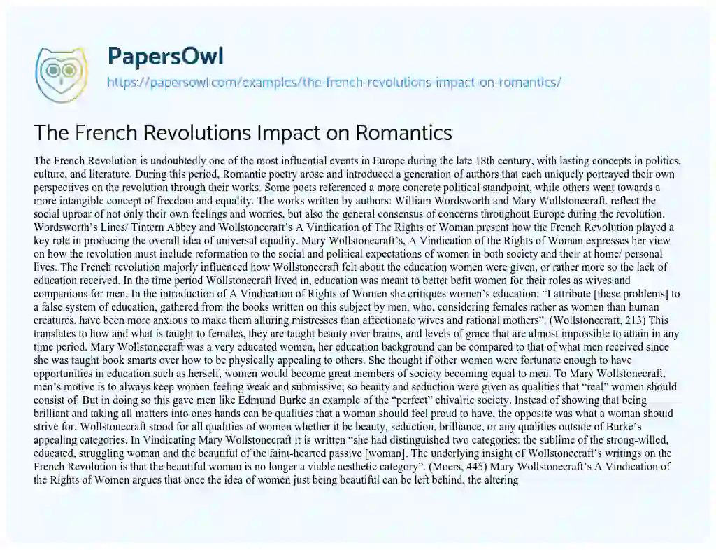 Essay on The French Revolutions Impact on Romantics