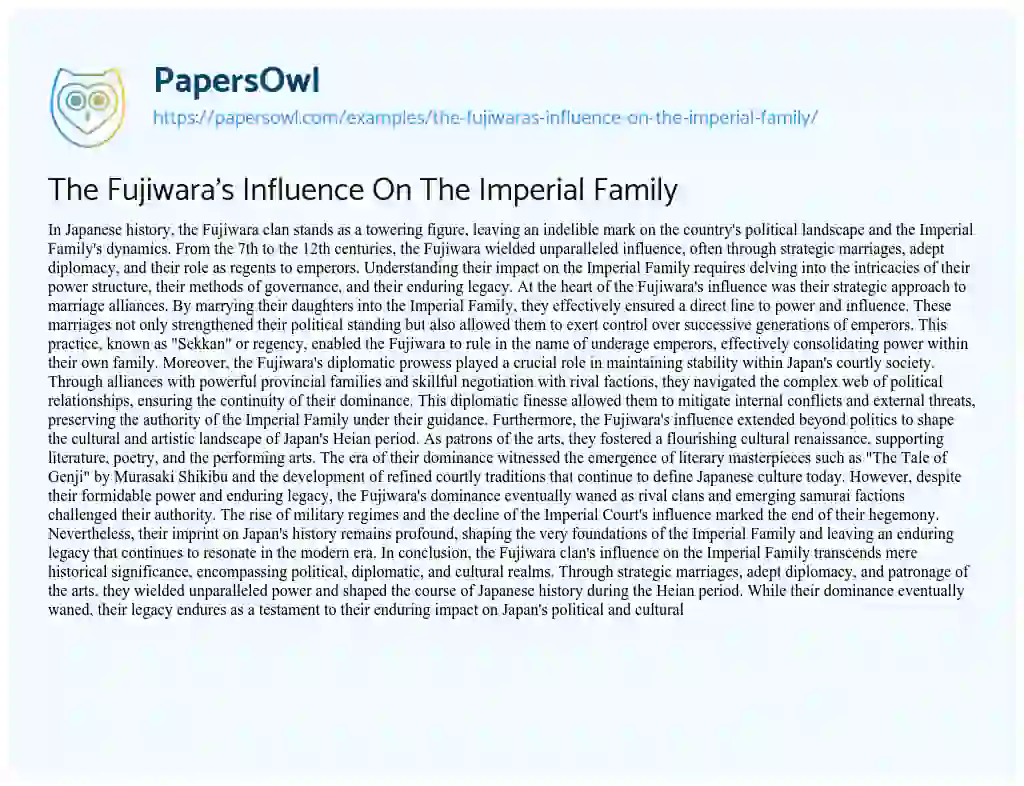 Essay on The Fujiwara’s Influence on the Imperial Family