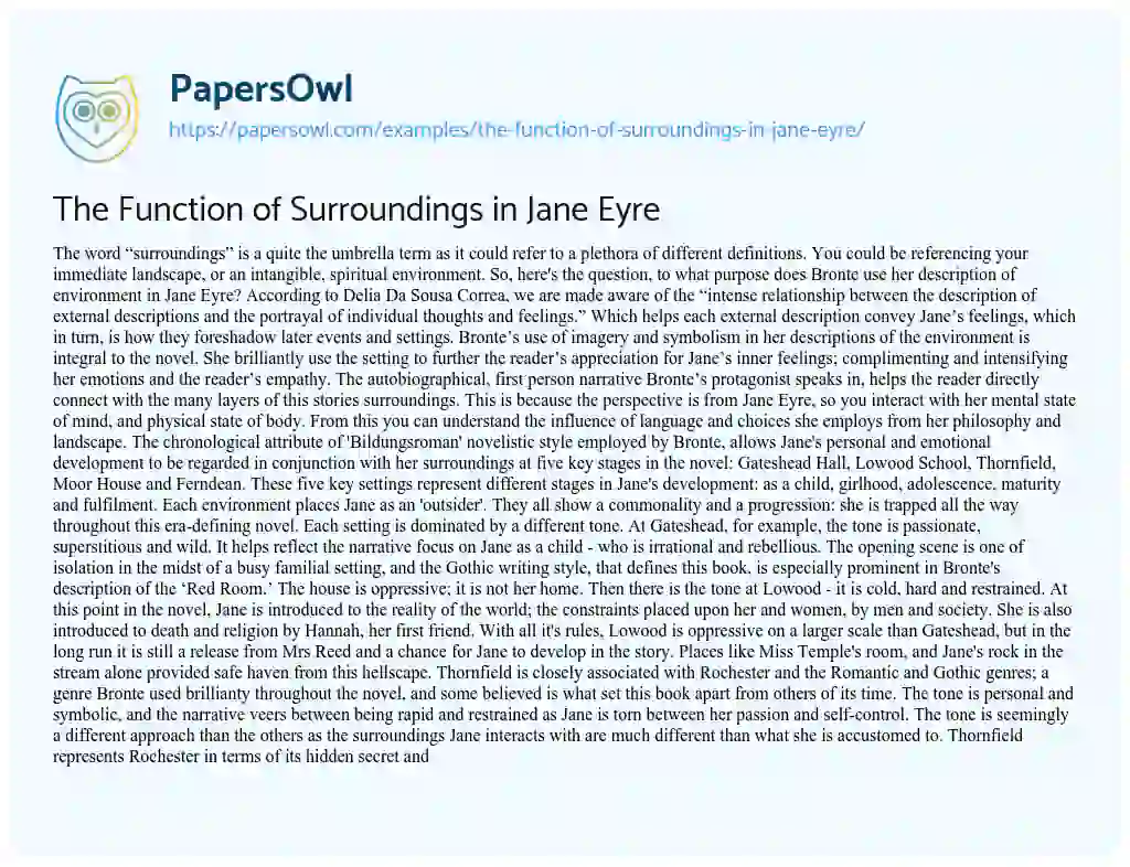 Essay on The Function of Surroundings in Jane Eyre