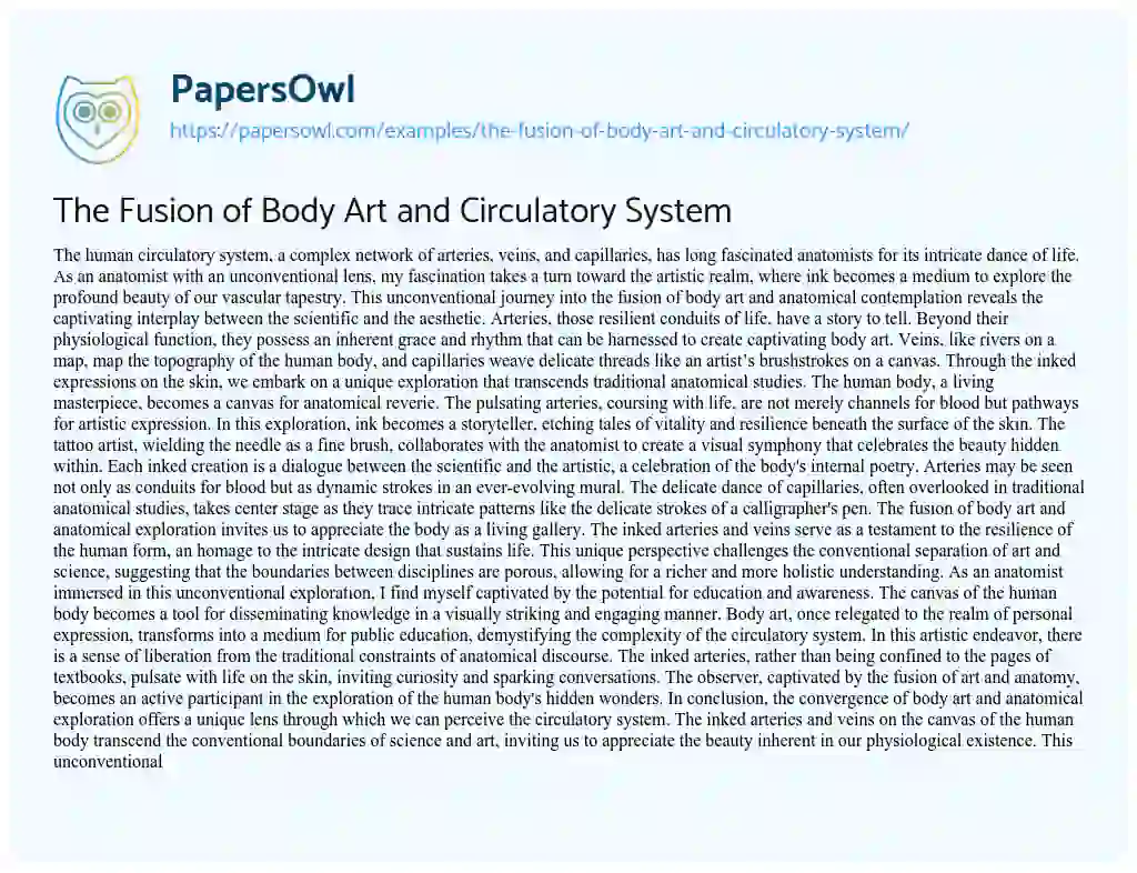Essay on The Fusion of Body Art and Circulatory System