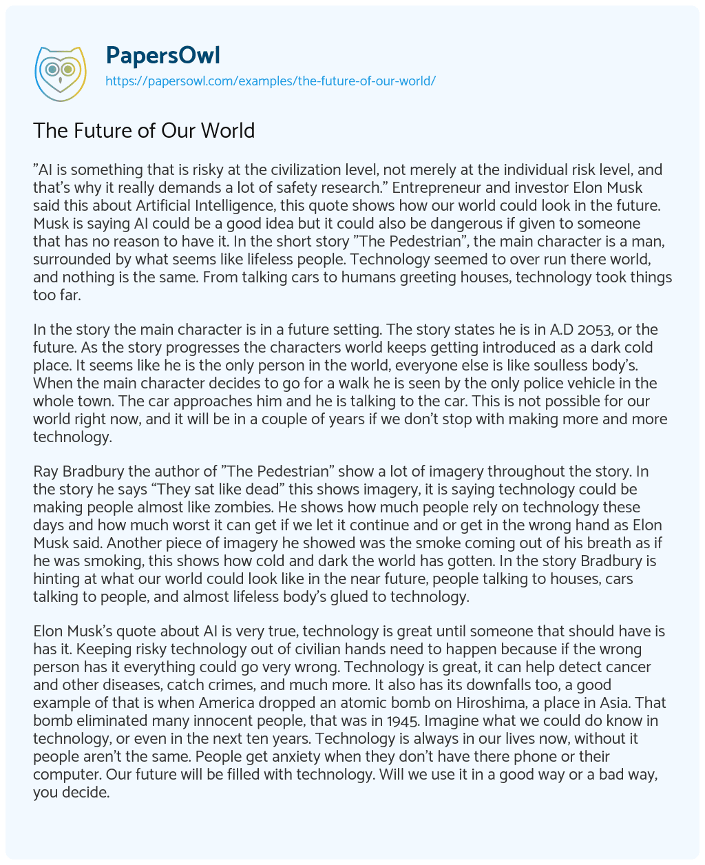 world in the future essay