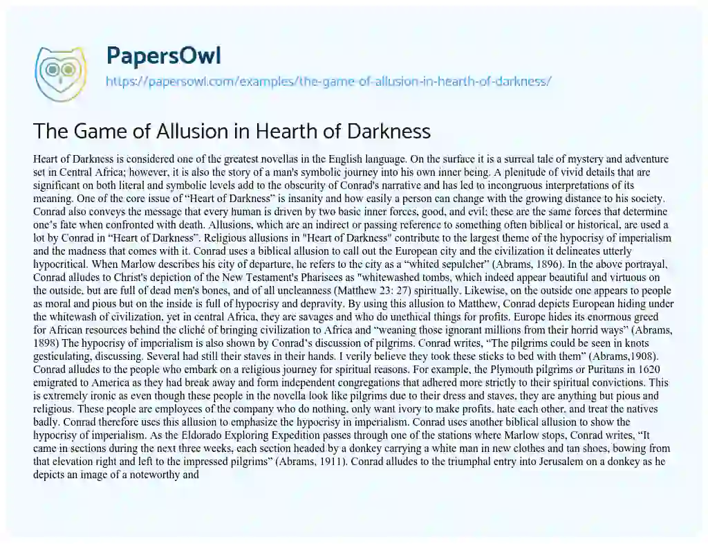 Essay on The Game of Allusion in Hearth of Darkness