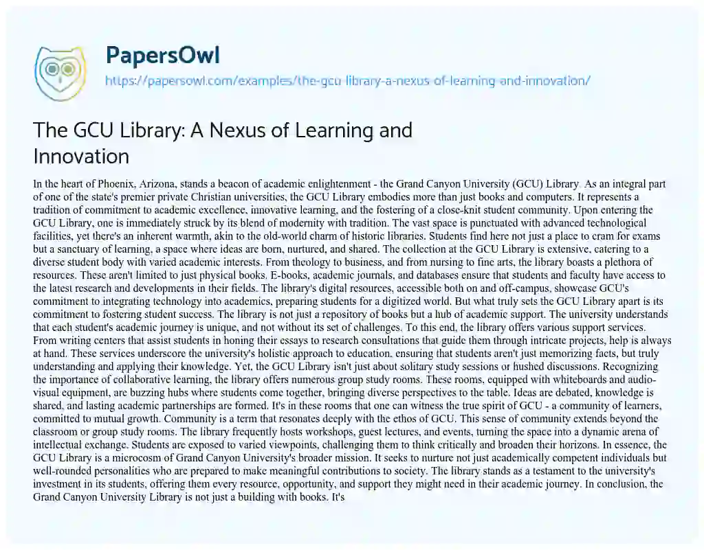 Essay on The GCU Library: a Nexus of Learning and Innovation