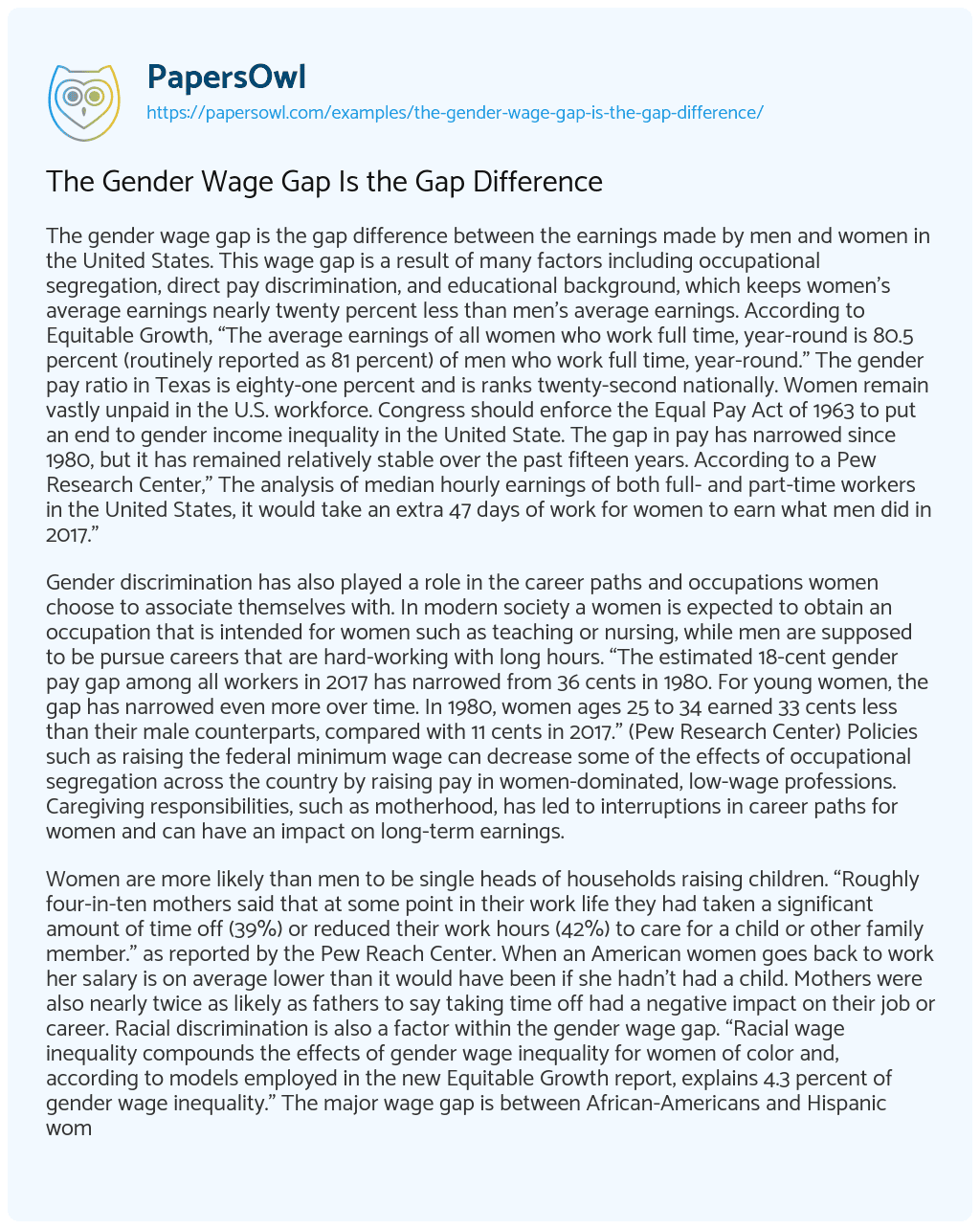 Essay on The Gender Wage Gap is the Gap Difference