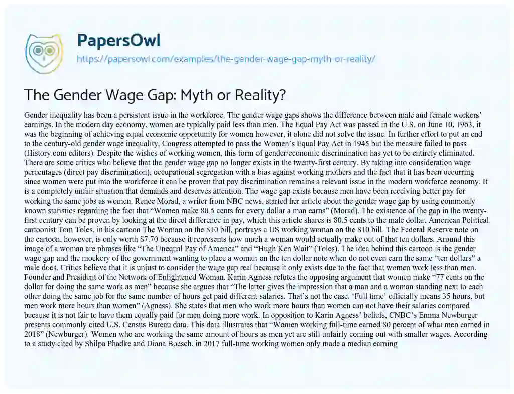Essay on The Gender Wage Gap: Myth or Reality?