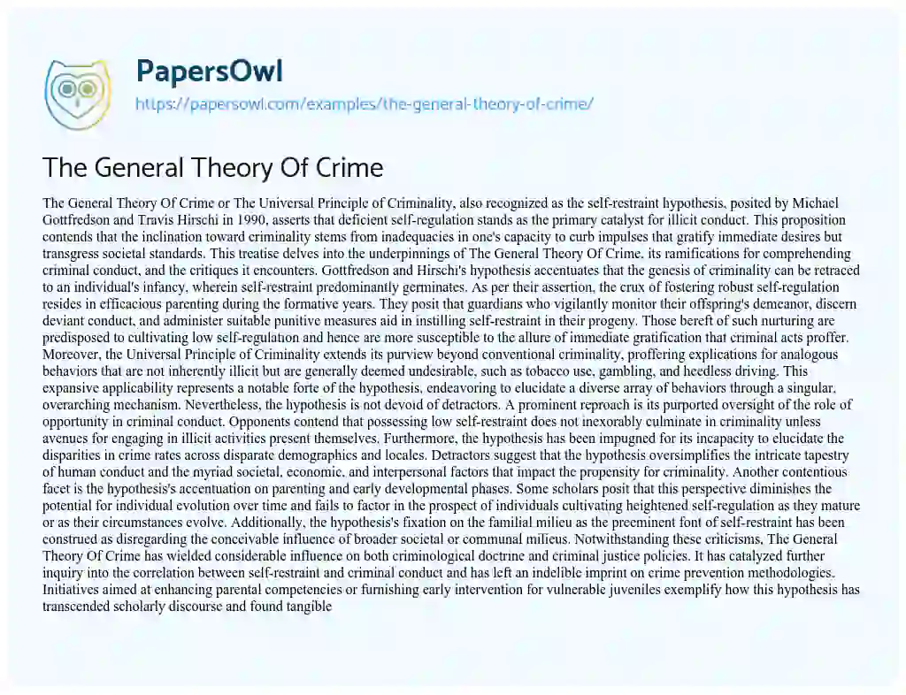 Essay on The General Theory of Crime