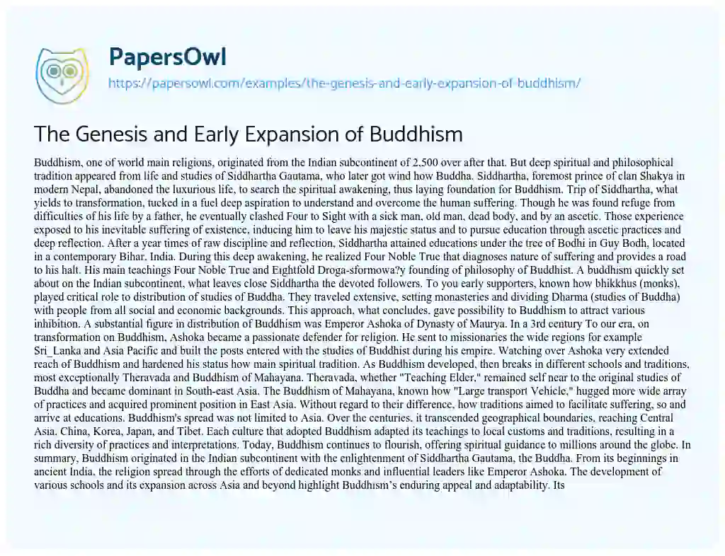 Essay on The Genesis and Early Expansion of Buddhism