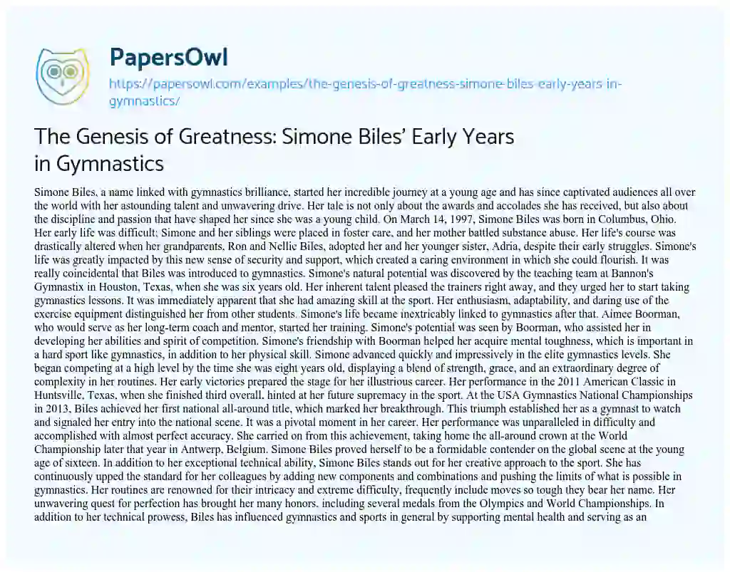 Essay on The Genesis of Greatness: Simone Biles’ Early Years in Gymnastics