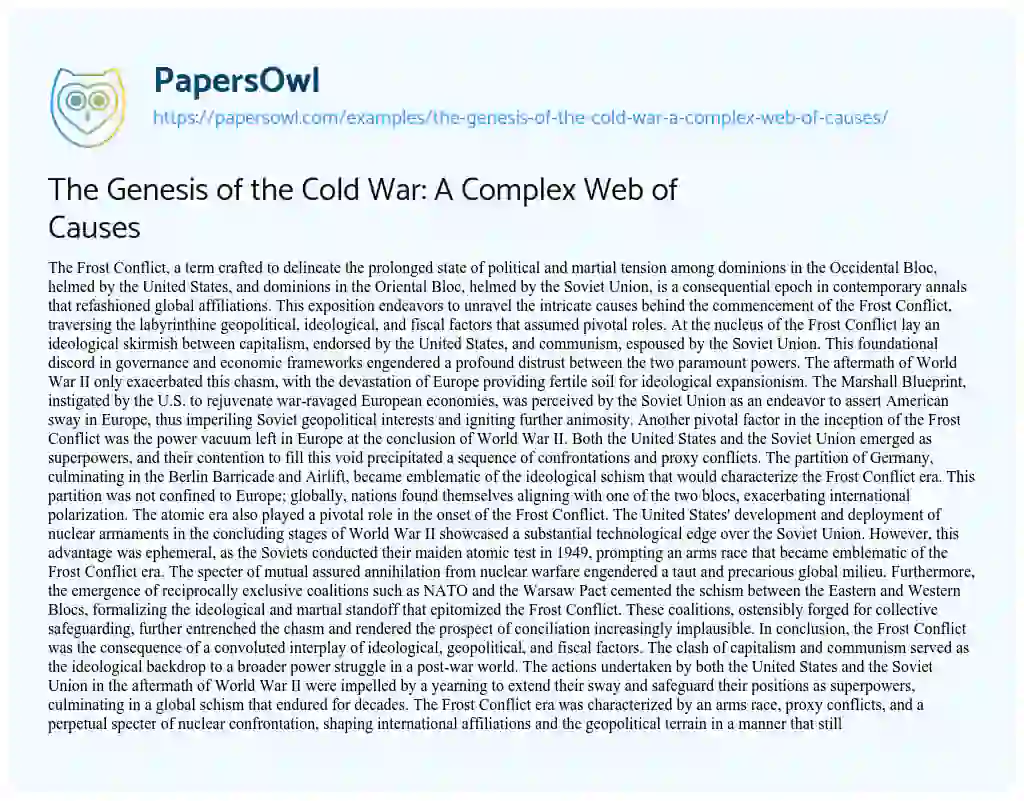 Essay on The Genesis of the Cold War: a Complex Web of Causes