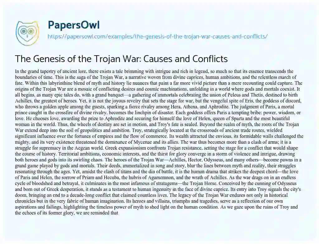 Essay on The Genesis of the Trojan War: Causes and Conflicts