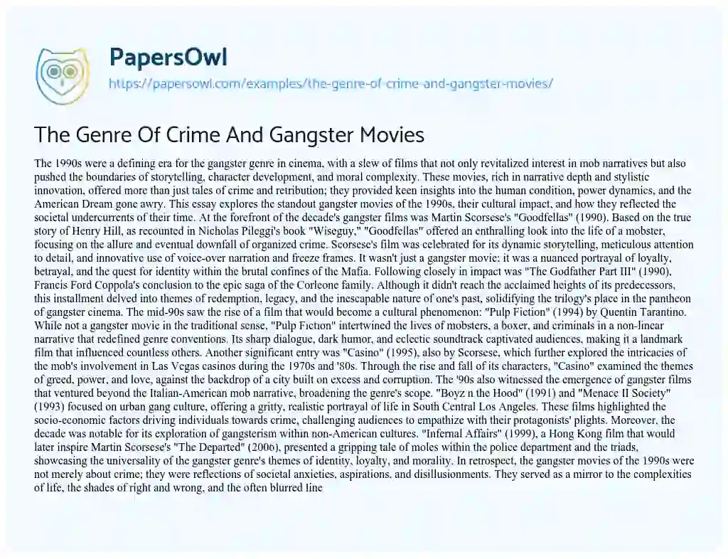 Essay on The Genre of Crime and Gangster Movies