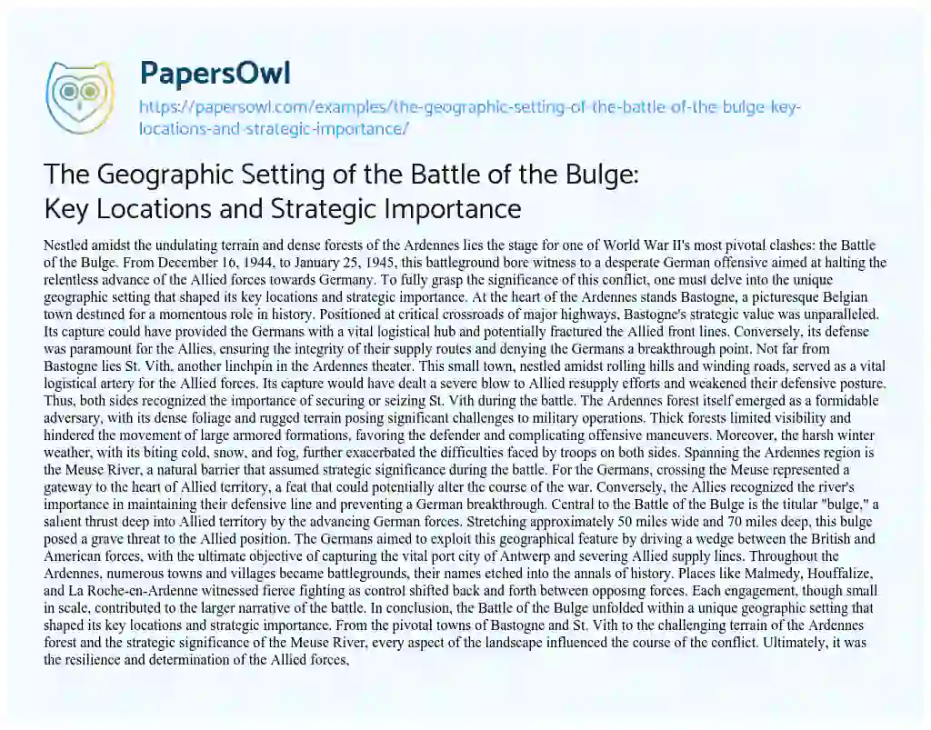 Essay on The Geographic Setting of the Battle of the Bulge: Key Locations and Strategic Importance