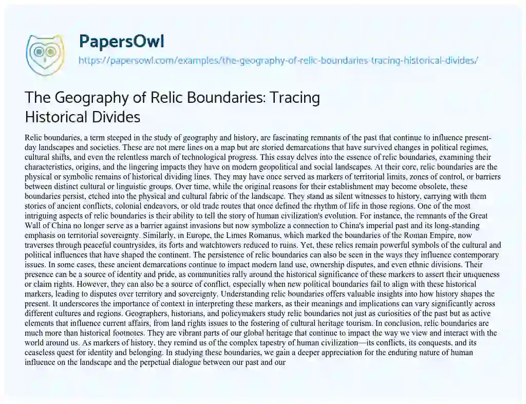 Essay on The Geography of Relic Boundaries: Tracing Historical Divides