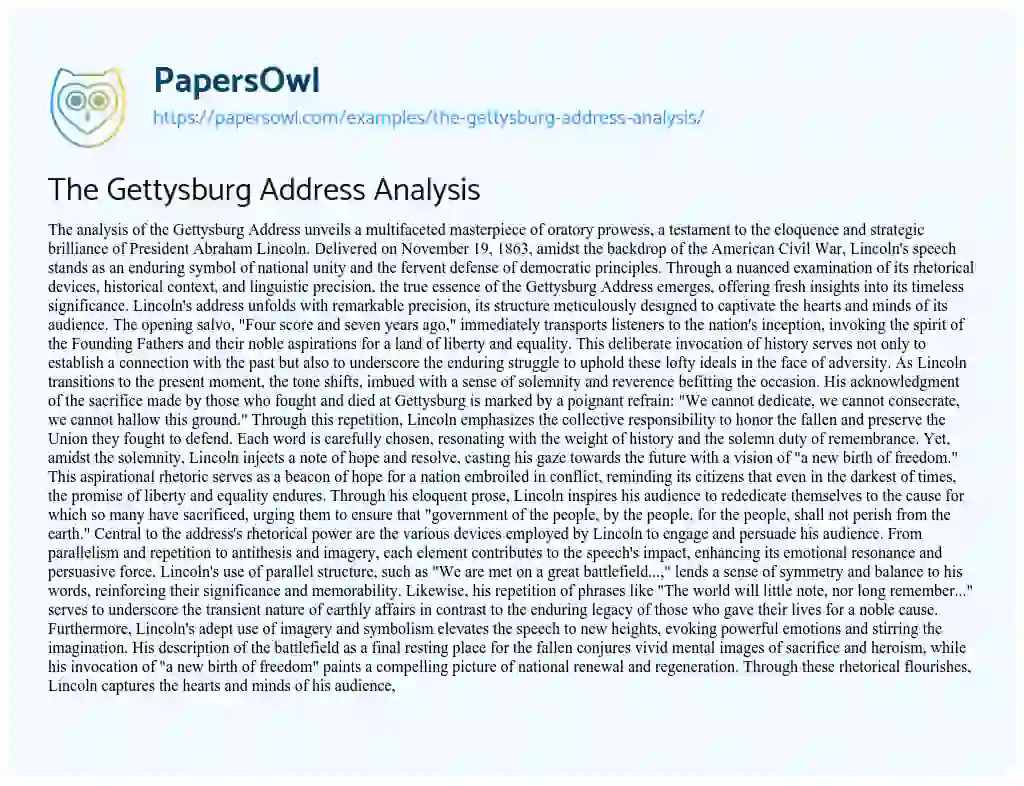 Essay on The Gettysburg Address Analysis