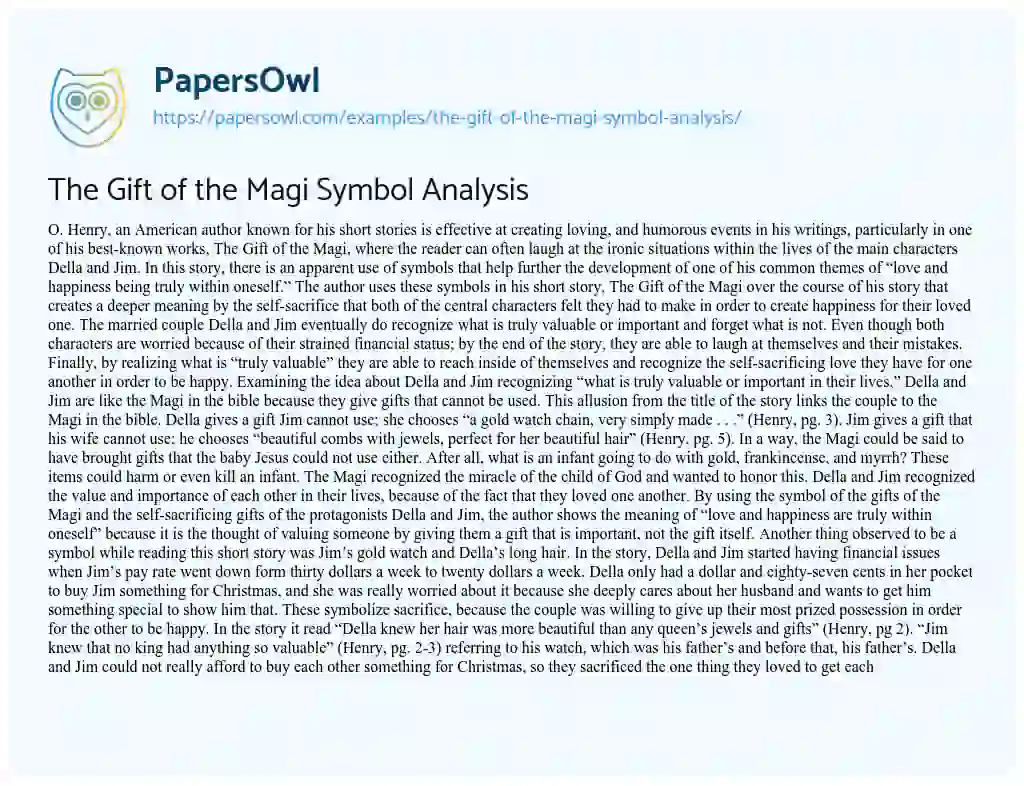 The Gift of the Magi Symbol Analysis essay