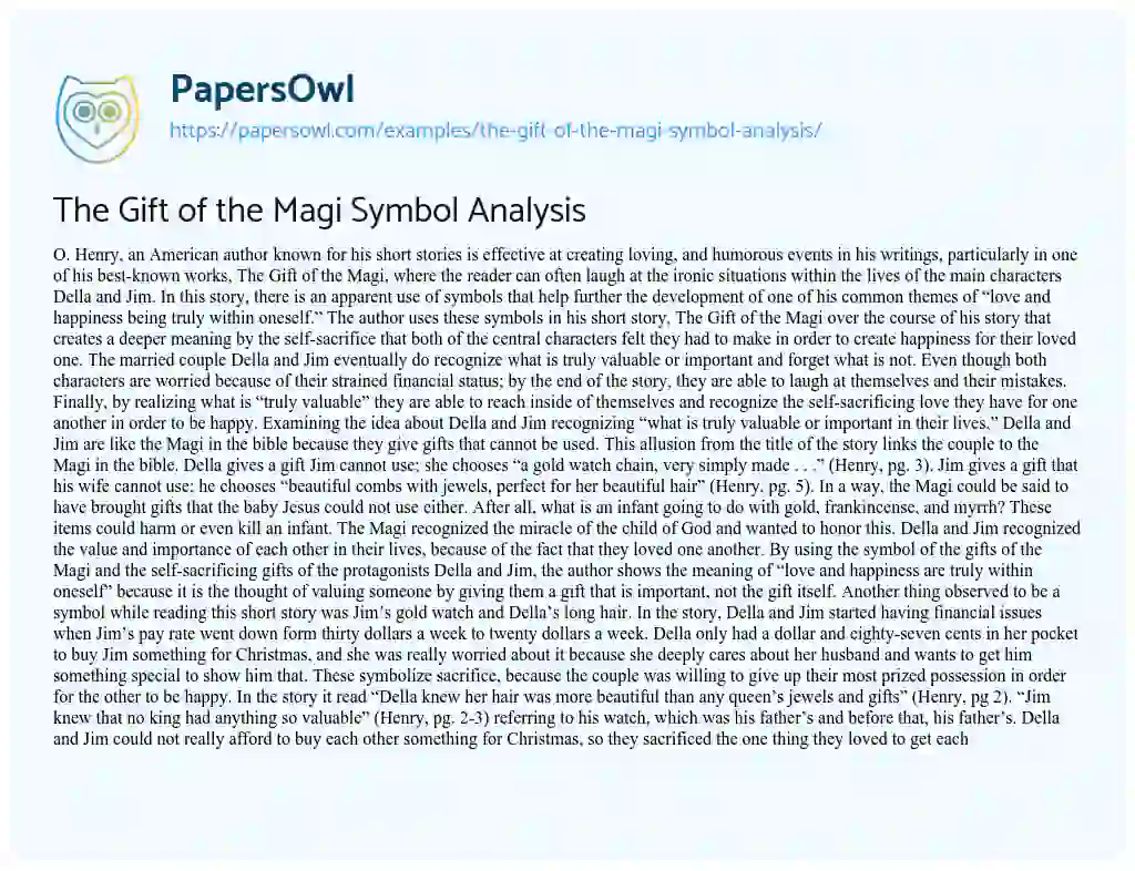 Essay on The Gift of the Magi Symbol Analysis