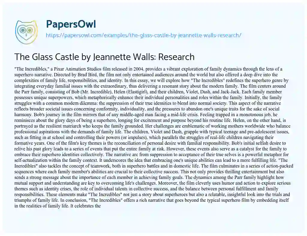 Essay on The Glass Castle by Jeannette Walls: Research
