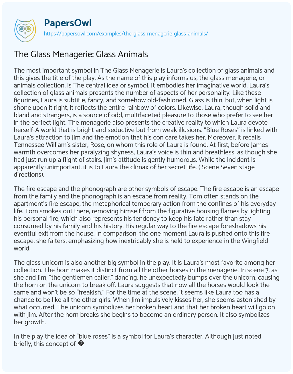 The Glass Menagerie: Glass Animals The Glass Menagerie: Glass Animals essay