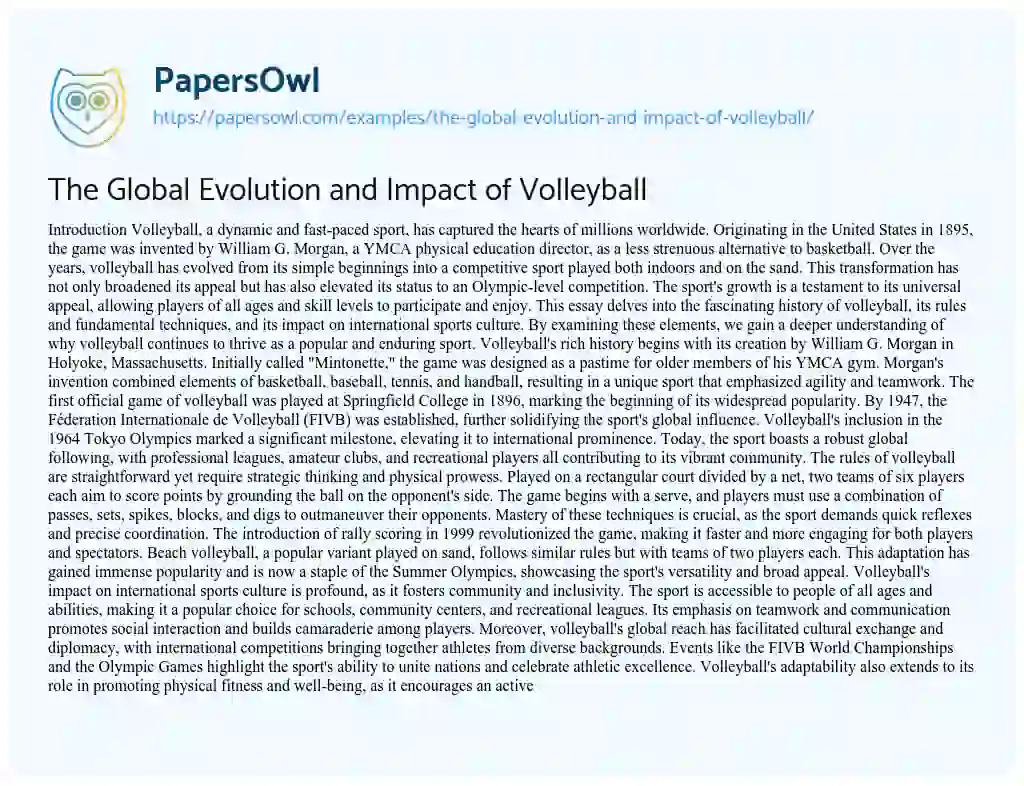 Essay on The Global Evolution and Impact of Volleyball
