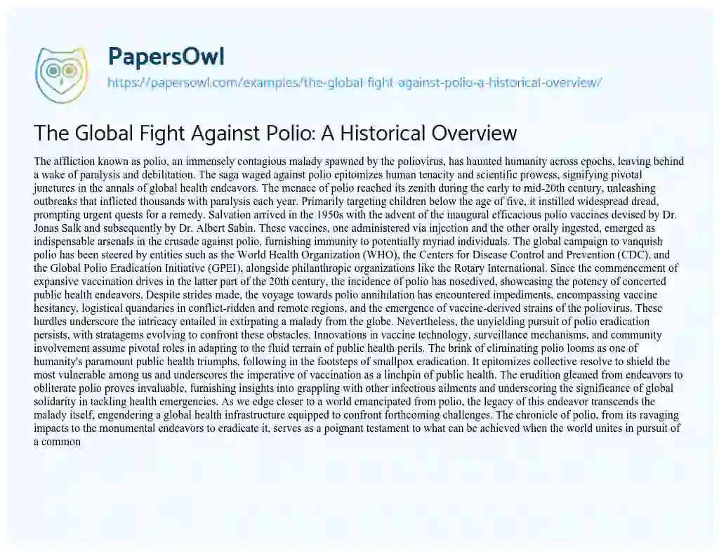 Essay on The Global Fight against Polio: a Historical Overview