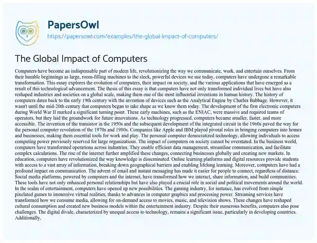 Essay on The Global Impact of Computers