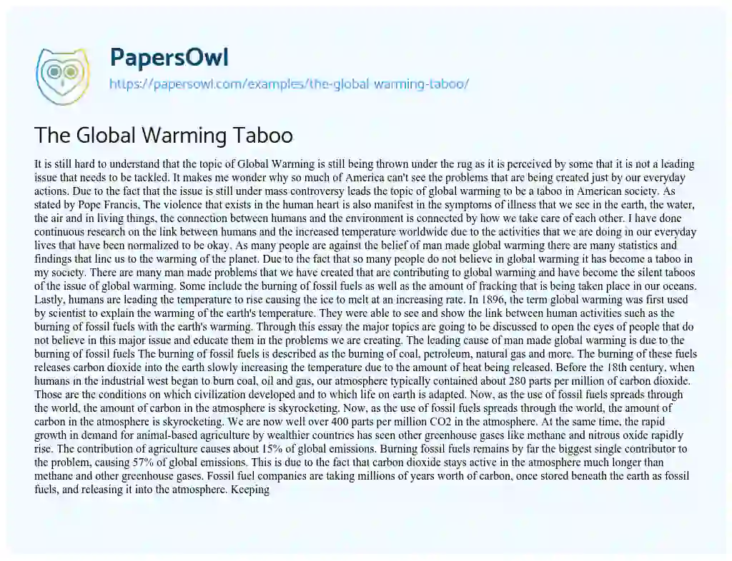 The Global Warming Taboo essay