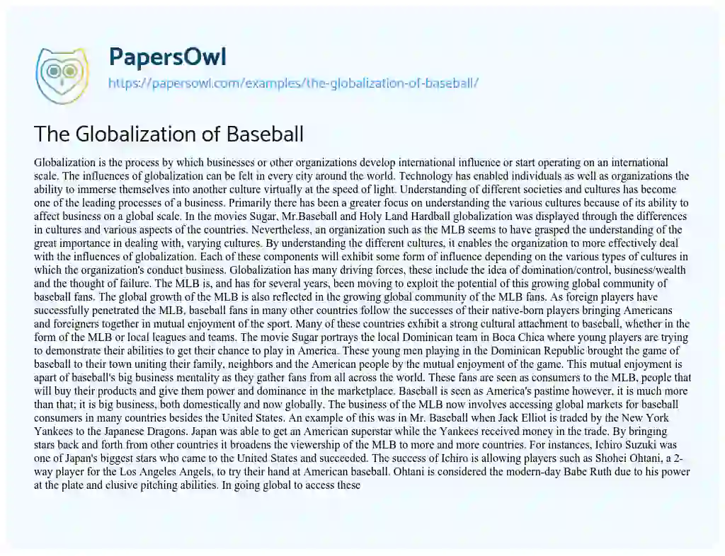 Essay on The Globalization of Baseball