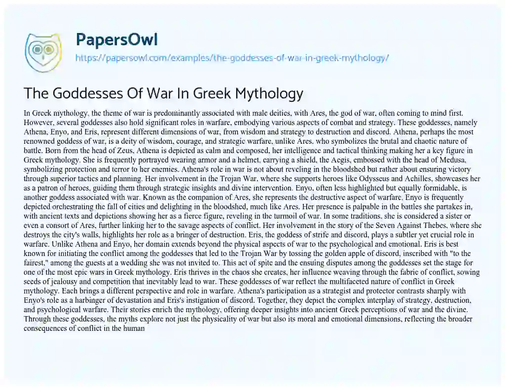 Essay on The Goddesses of War in Greek Mythology