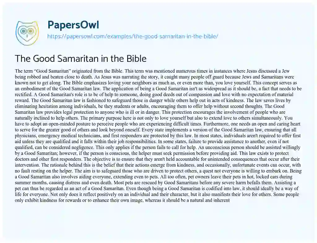 Essay on The Good Samaritan in the Bible